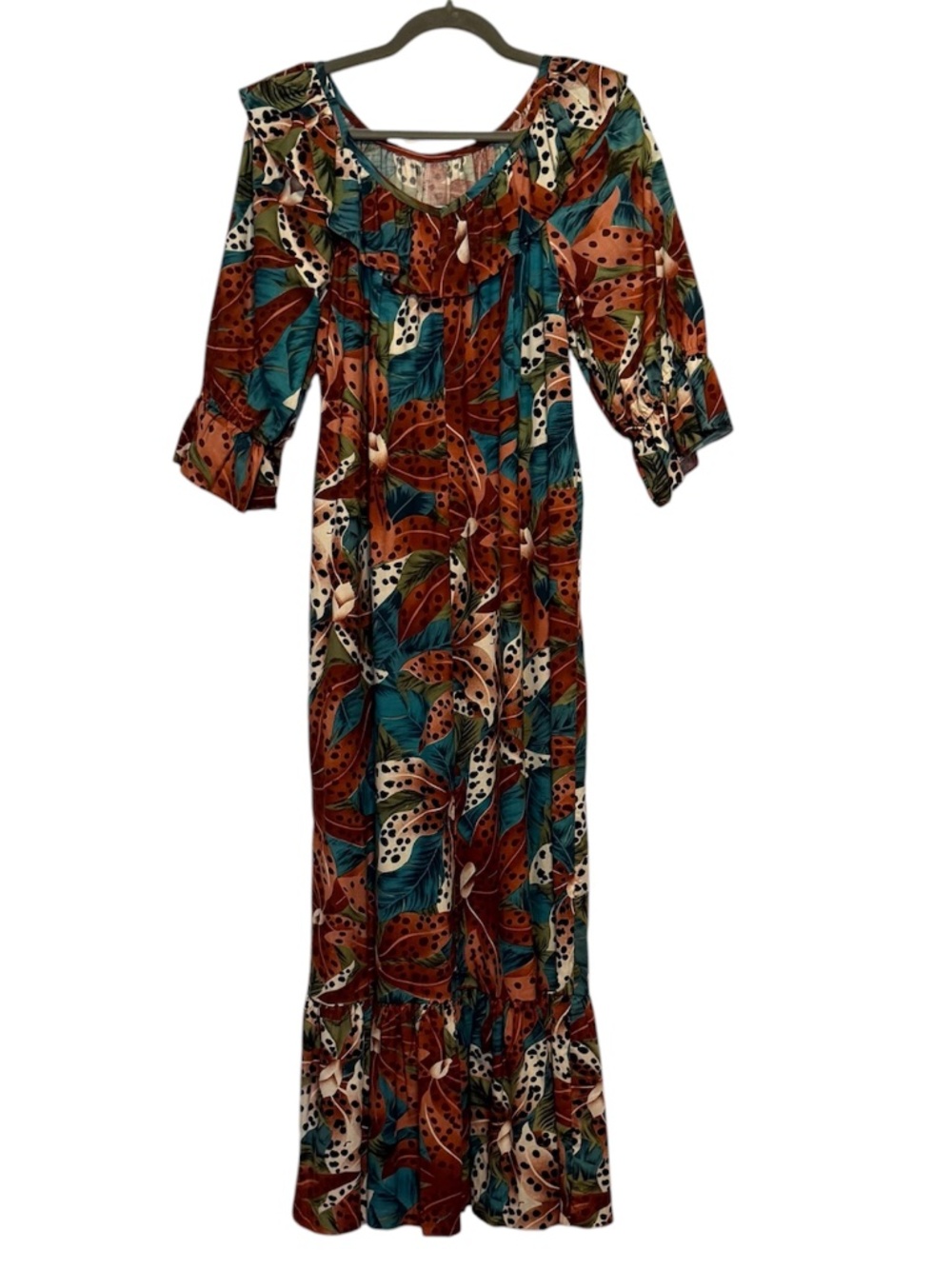 Vintage‎ Hilo Hattie Floral Tiger Lily Ruffled Maxi Dress Size Small